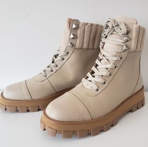 SCHUTZ Cream Leather Studded Combat Boots Lug Sole Size 9.5